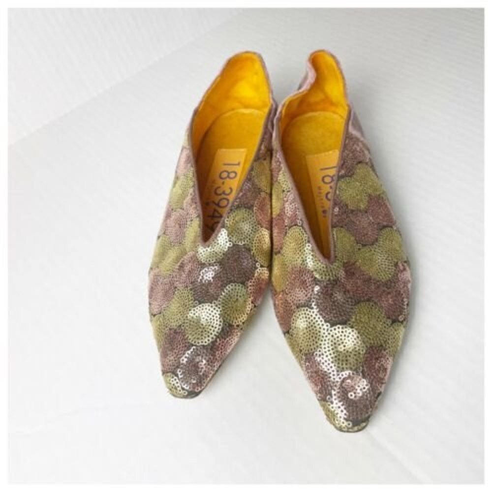 18-3949 Majoree Sequins Gold Pink Loafers shoes women’s Size 37 Made In Italy‌‌‌ - Picture 2 of 9